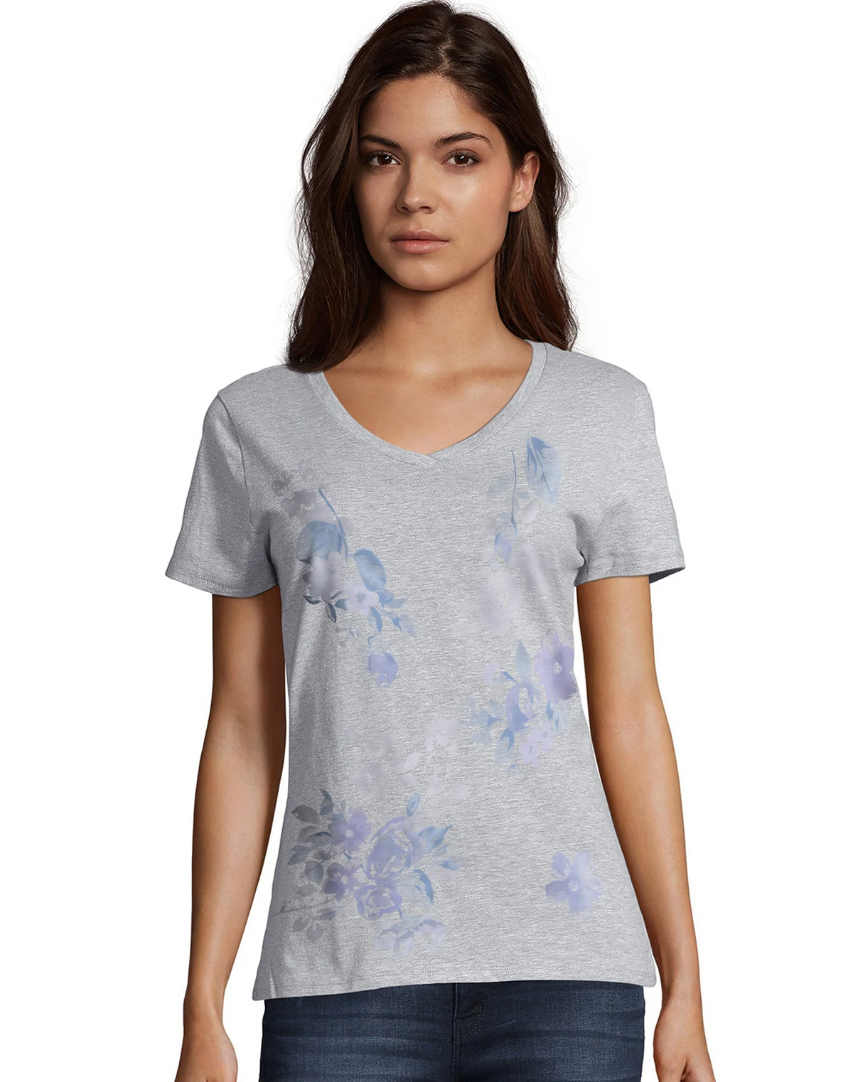 Hanes Women's V-Neck Graphic T-Shirt, Floral Clusters