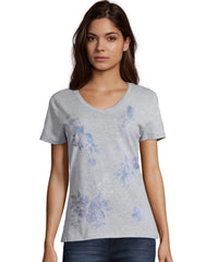 Hanes Women's V-Neck Graphic T-Shirt, Floral Clusters