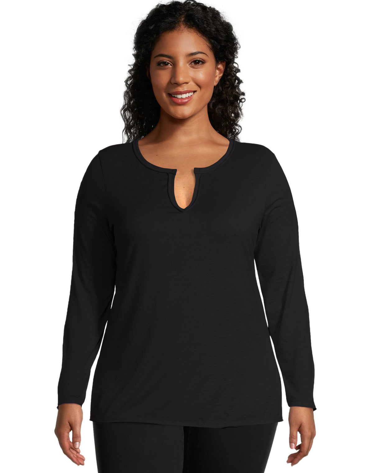 JMS Long Sleeve Split Neck Tee