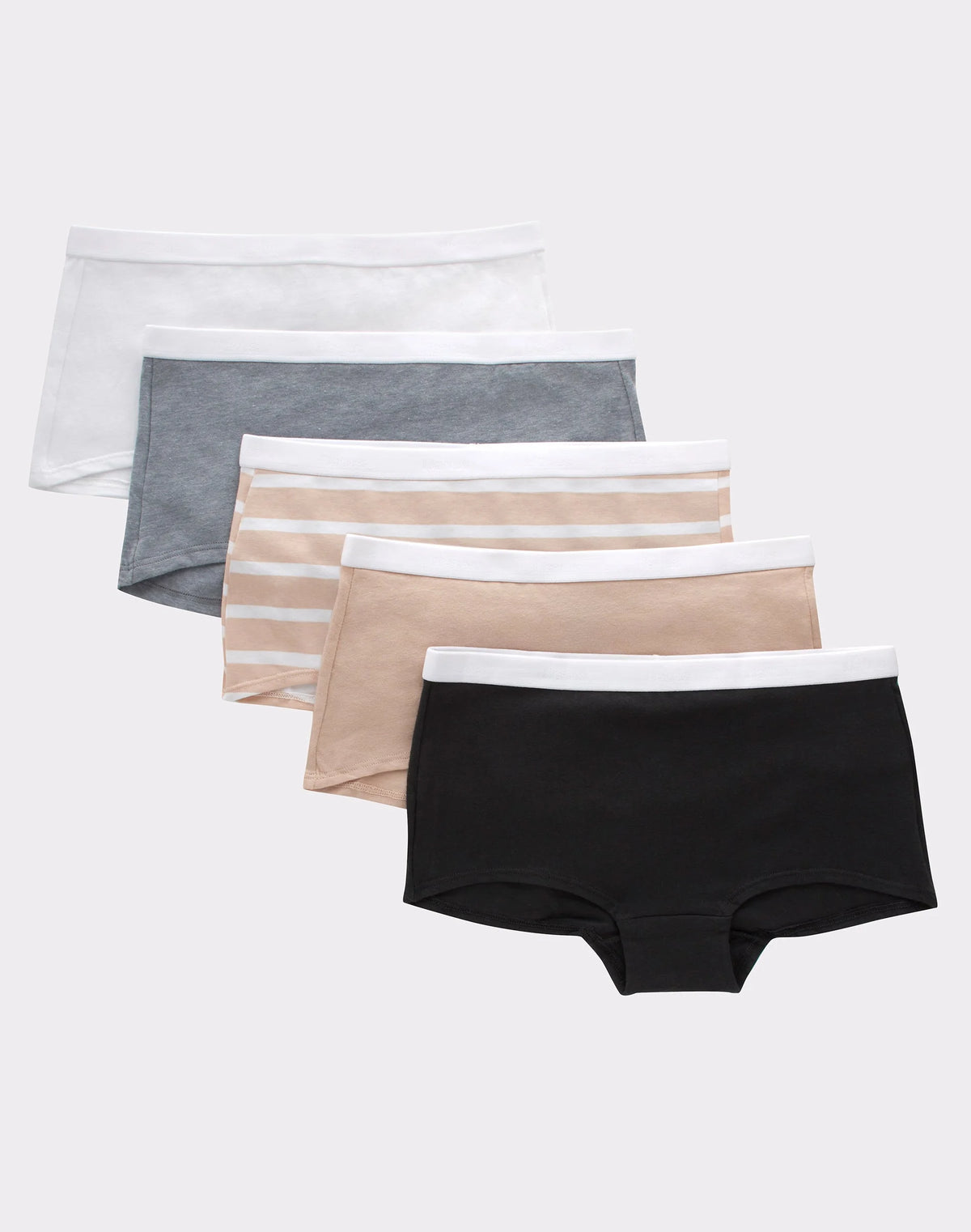 Hanes Originals Girls' Tween Boyshort Underwear, Basic Assorted, 5-Pack