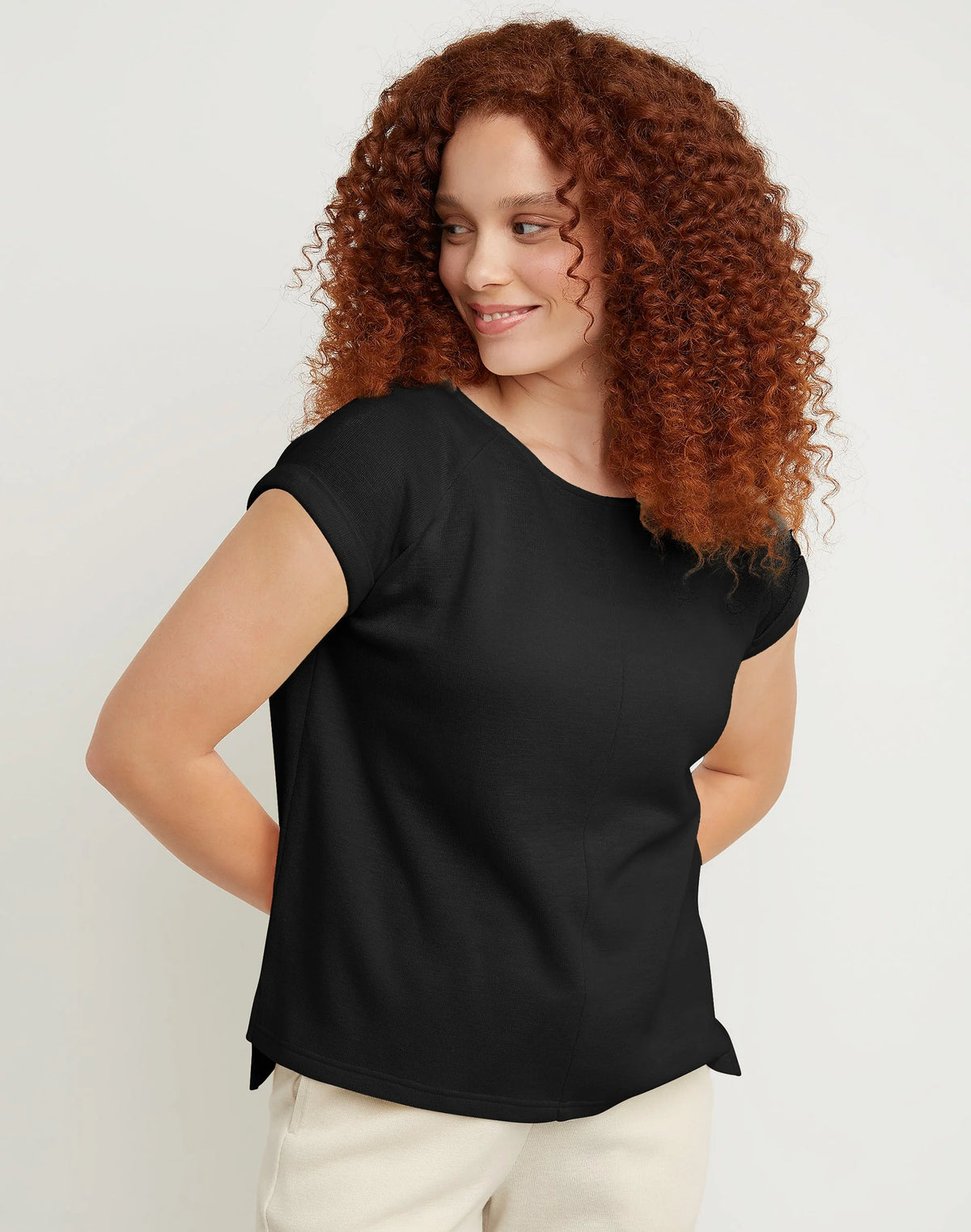 Hanes Women's Double Knit Top With Hi-Low Hem