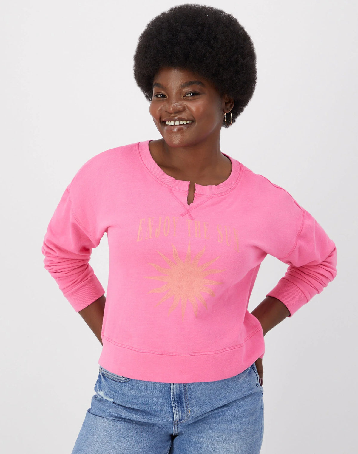 Hanes Women's Garment Dyed French Terry Sweatshirt, Enjoy the Sun