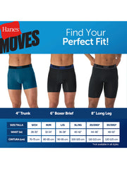 Hanes Moves Ultimate Men's Anti-Chafe Boxer Brief Underwear, X-Temp, Assorted, 4-Pack, 6"