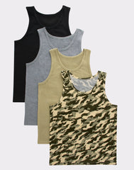 Hanes Originals Boys' Tank Undershirt, Camo & Assorted, 4-Pack