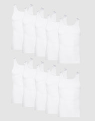 Hanes Men's Cotton Tank Undershirt, Moisture-Wicking, White, 10-Pack