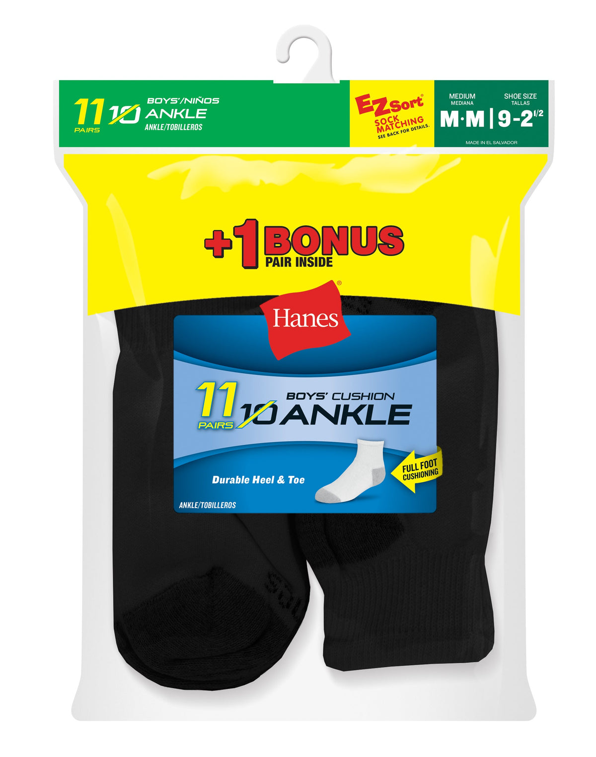Hanes EZ-Sort Boys' Ankle Socks 11-Pack (Includes 1 Free Bonus Pair)