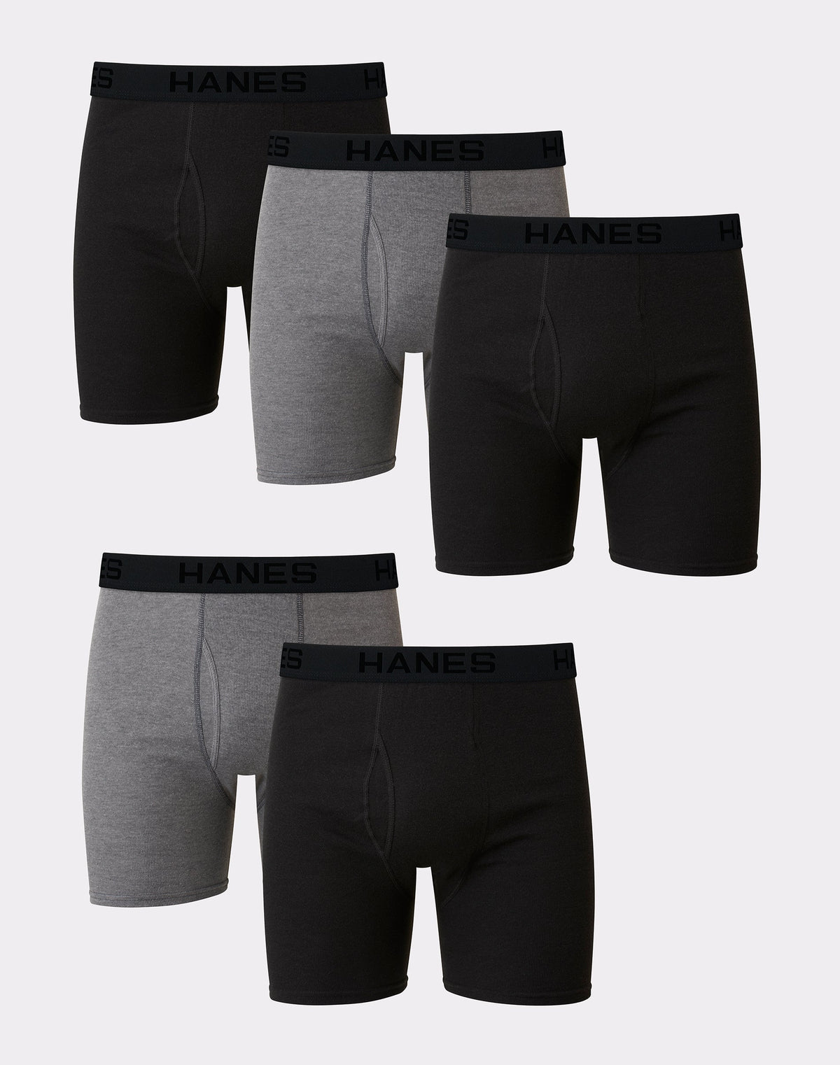 Hanes Ultimate Men's Cotton Boxer Brief Underwear, Comfort Flex Waistband, Black/Grey, 5-Pack