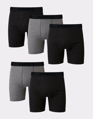 Hanes Ultimate Men's Cotton Boxer Brief Underwear, Comfort Flex Waistband, Black/Grey, 5-Pack