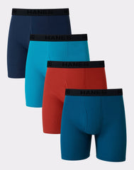 Hanes Ultimate Big Men's Cotton Boxer Brief Underwear, Blue-Red, 4-Pack (Big & Tall Sizes)