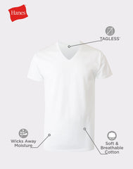 Hanes Men's White V-Neck Undershirt Super Value Pack, Moisture-Wicking Cotton, 10-Pack