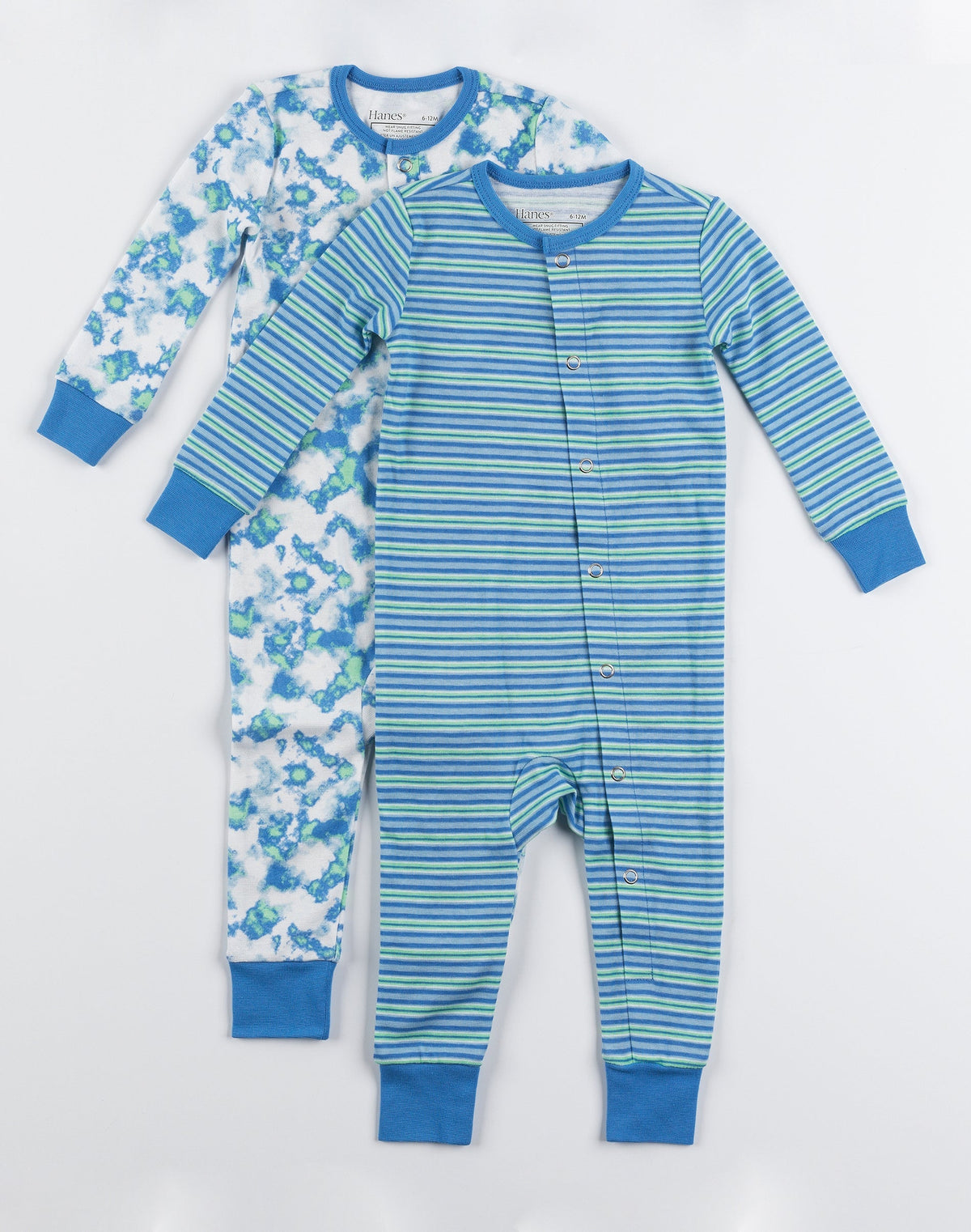 Hanes Flexy Baby Knit Long Sleeve Sleep N' Play Bodysuit, Snug Fit, Boys & Girls, 2-Pack