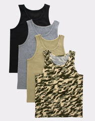 Hanes Originals Boys' Tank Undershirt, Camo & Assorted, 4-Pack