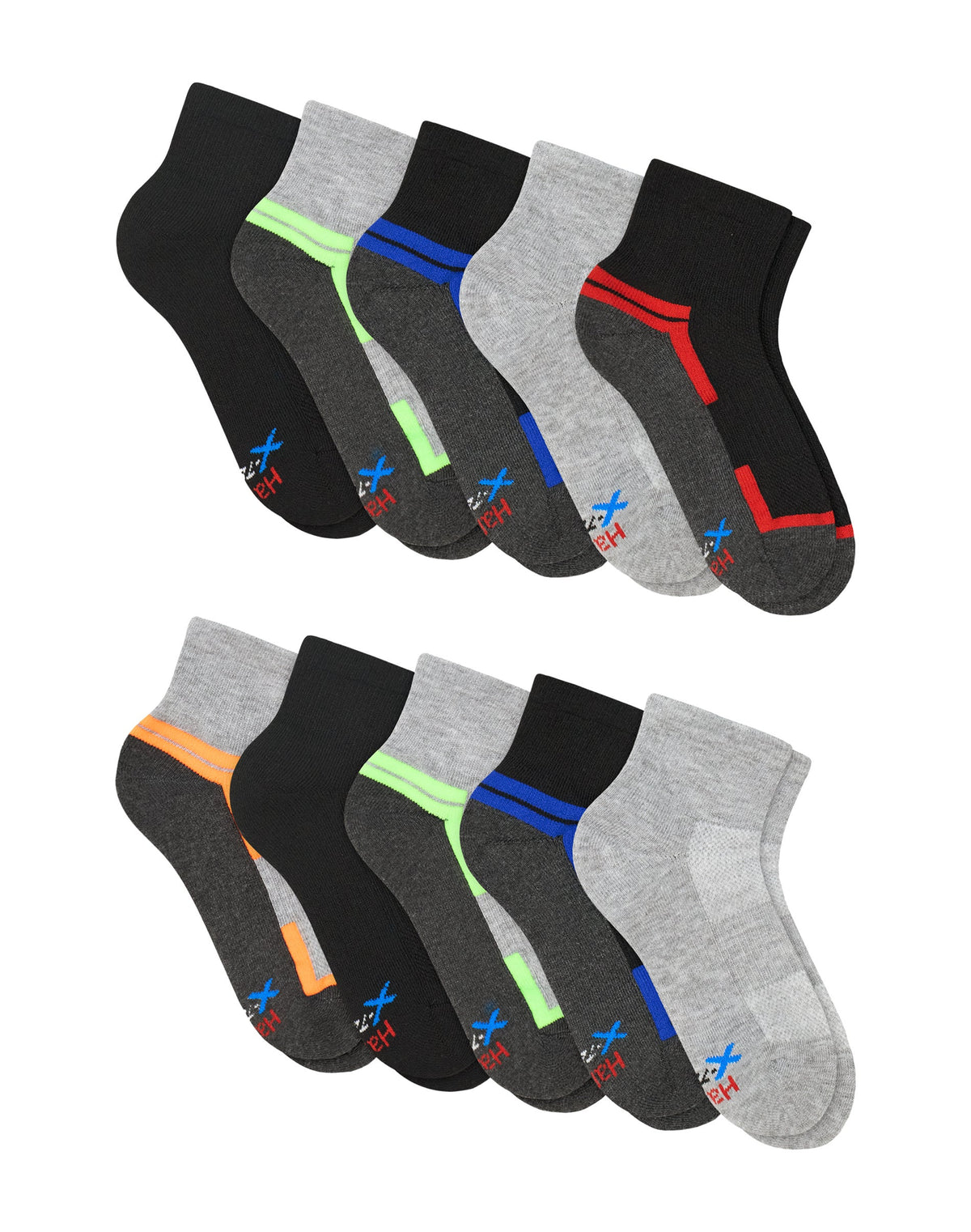 Hanes Moves Boys' Ankle Socks Pack, 10-Pack, Performance X-Temp Moisture-Wicking Kids Athletic Socks