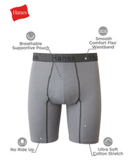 Hanes Comfort Flex Fit Men's Long Leg Boxer Brief Underwear, Moisture-Wicking, 3-Pack