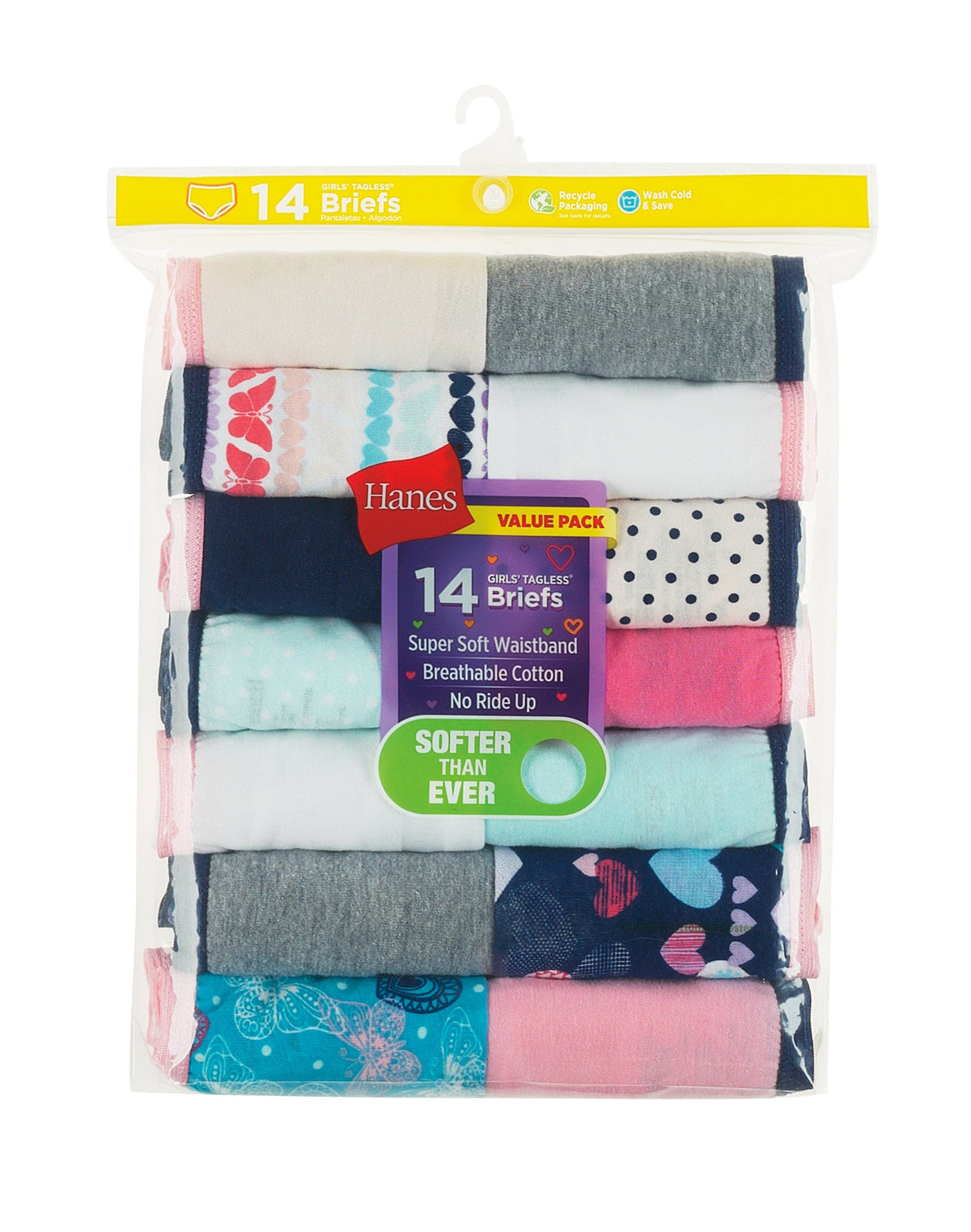 Hanes Girls' Tagless Brief Underwear, 14-Pack
