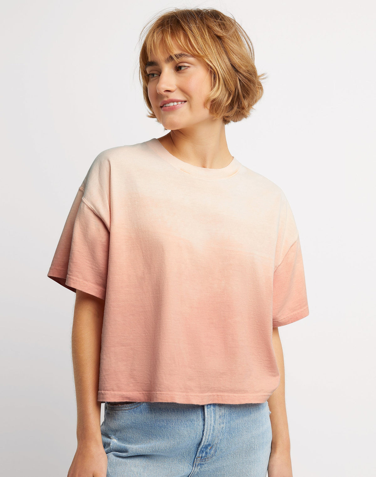 Hanes Women's Garment Dyed Ombre Crop T-Shirt