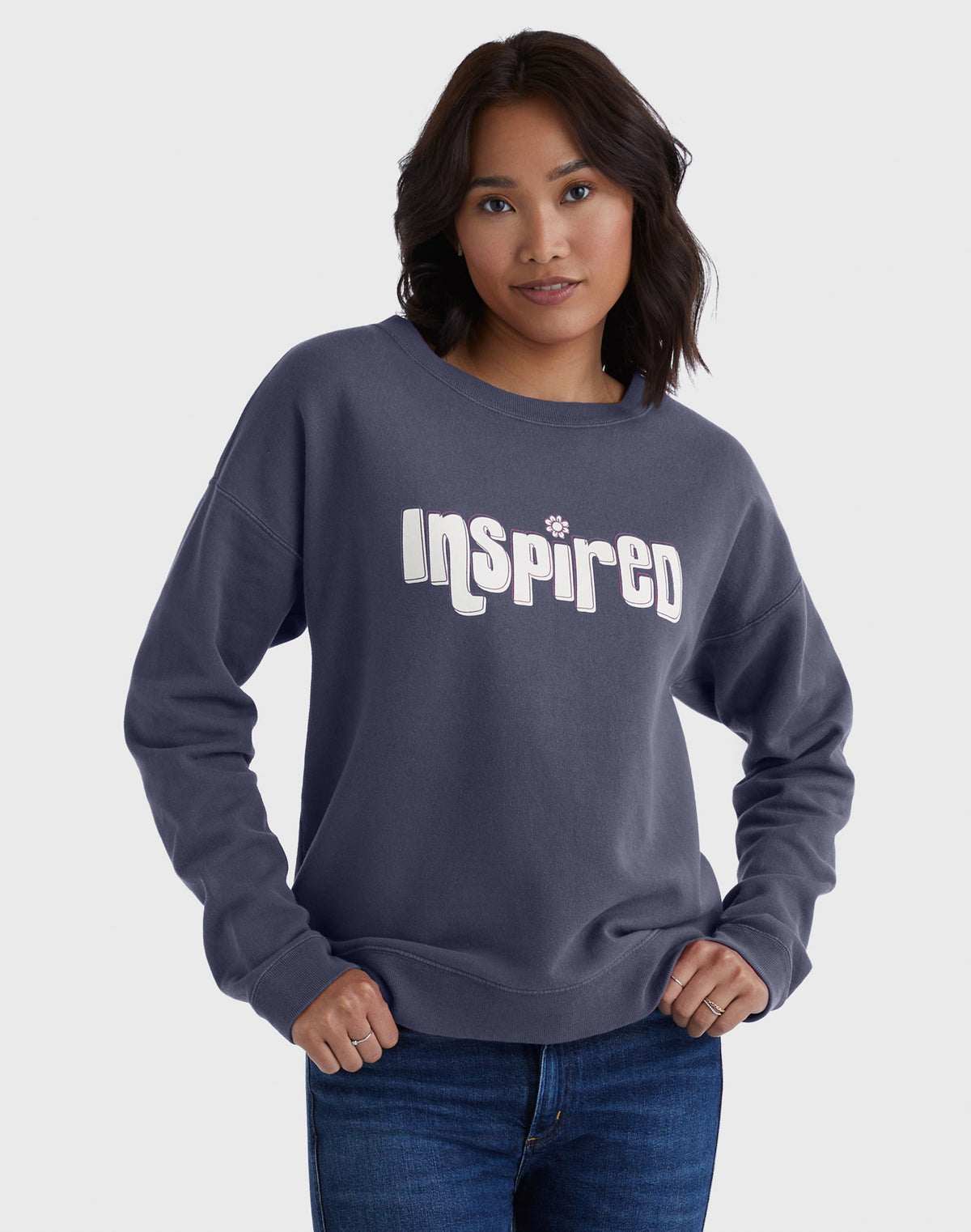 Hanes Women's Garment Dyed Fleece Crew Sweatshirt, Inspired With Flowers