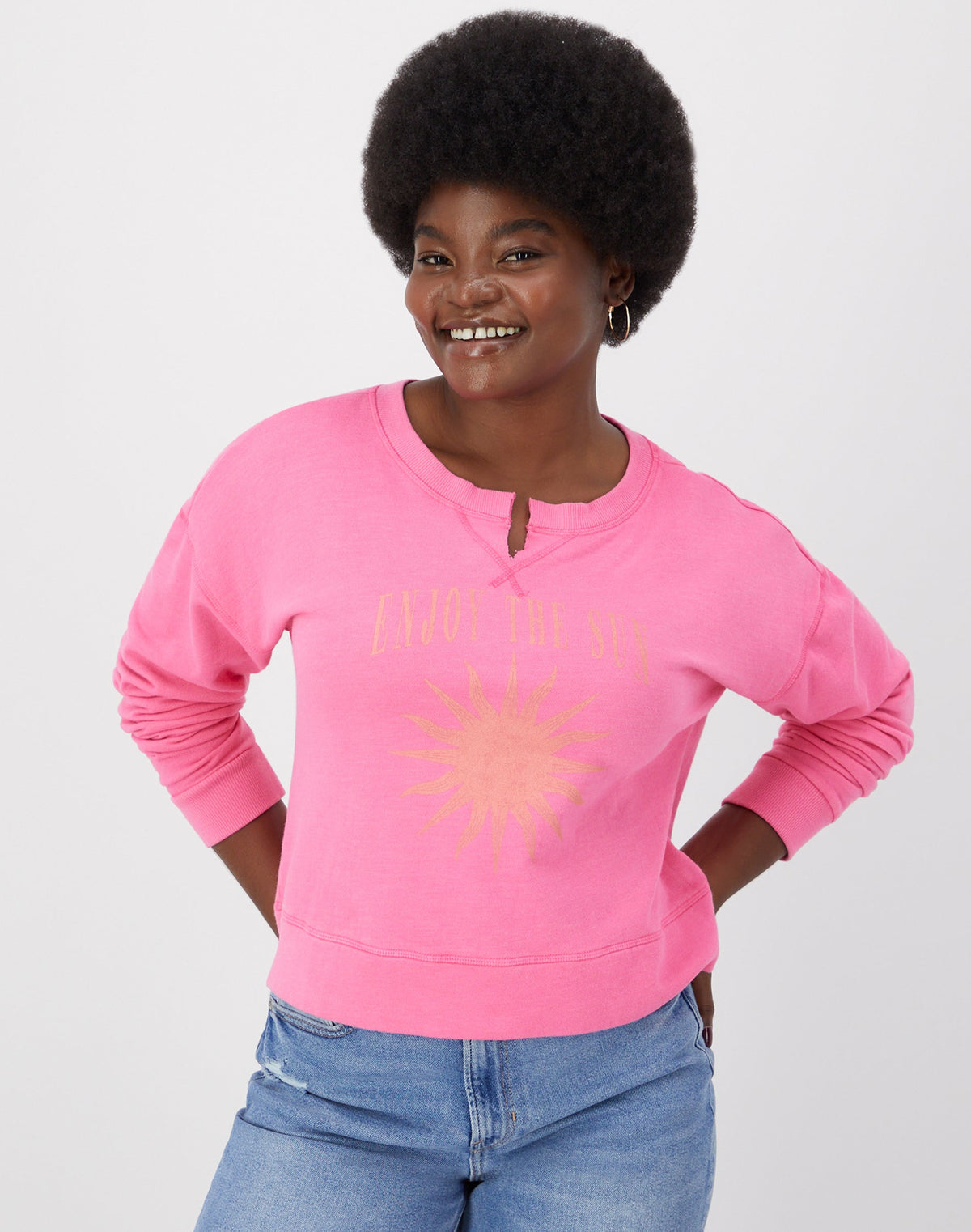 Hanes Women's Garment Dyed French Terry Sweatshirt, Enjoy the Sun