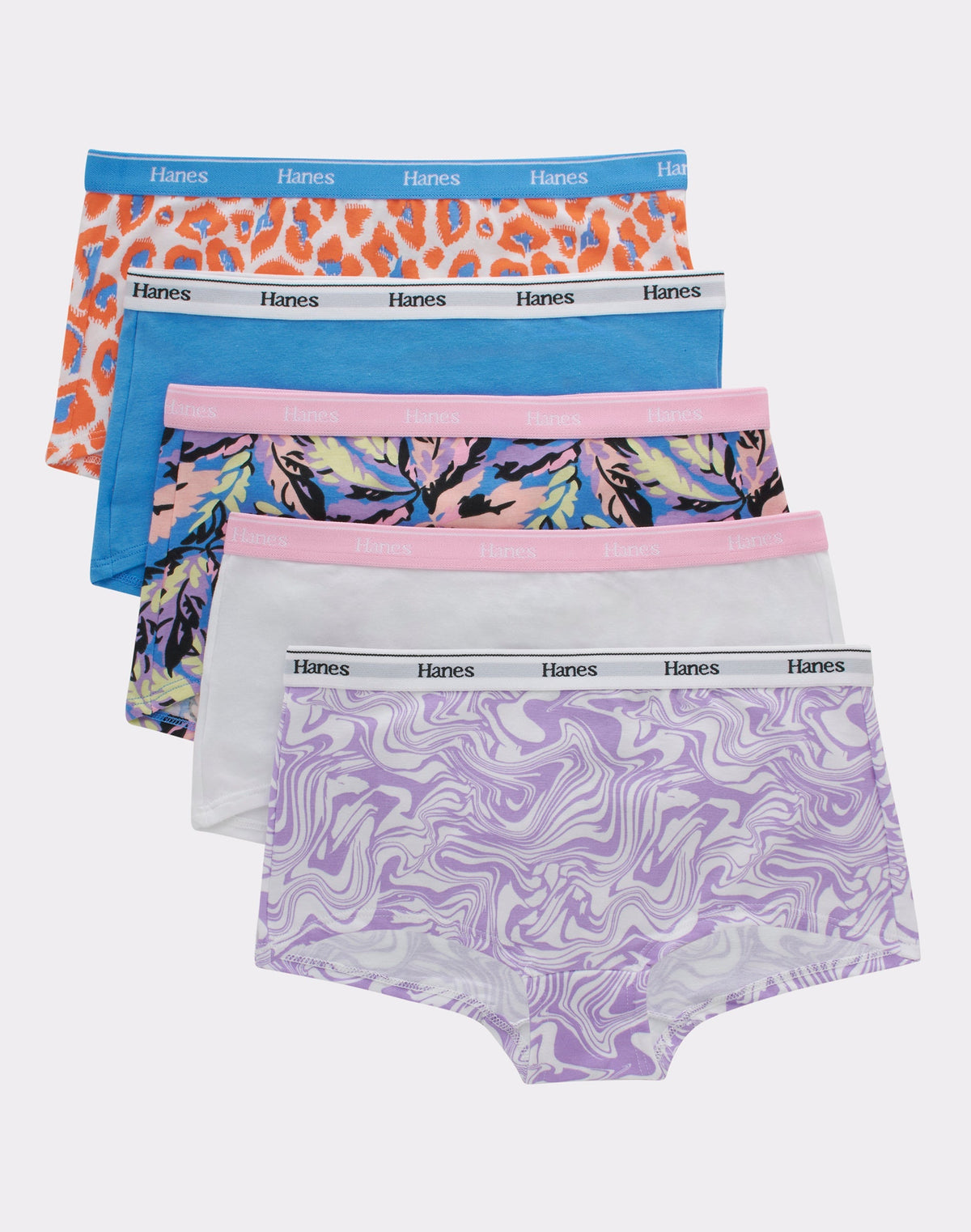 Hanes Originals Girls' Tween Underwear Boyshort Pack, Assorted, 5-Pack