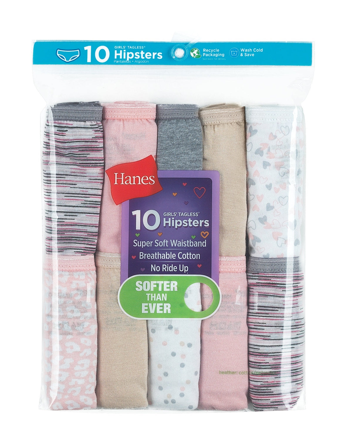 Hanes Girls' Cotton Hipster Underwear, Assorted Neutrals, 10-Pack