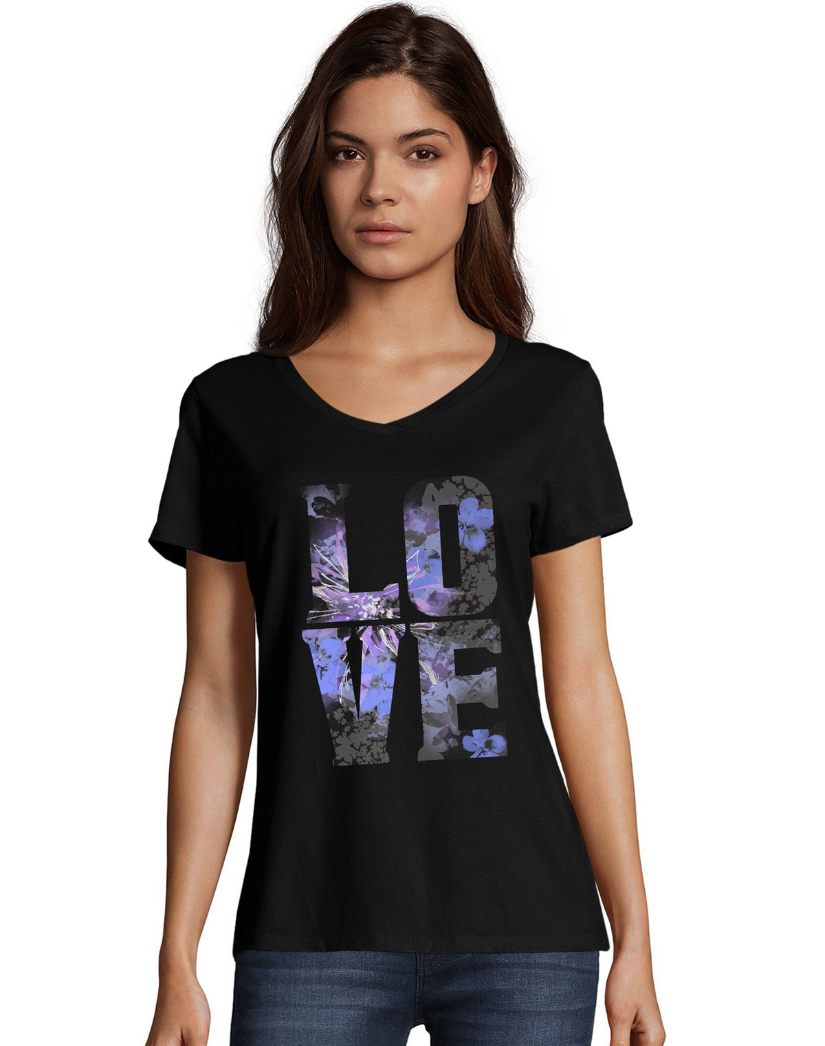 Hanes Women's Love Short-Sleeve V-Neck Graphic Tee