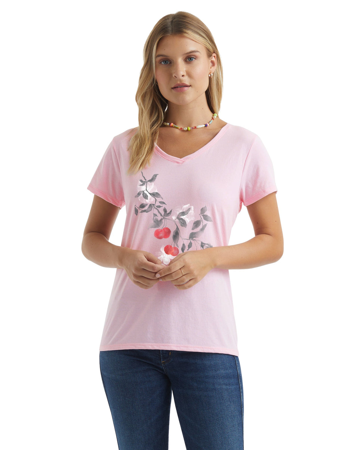 Hanes Women's V-Neck Graphic T-Shirt, Cherries Jubilee