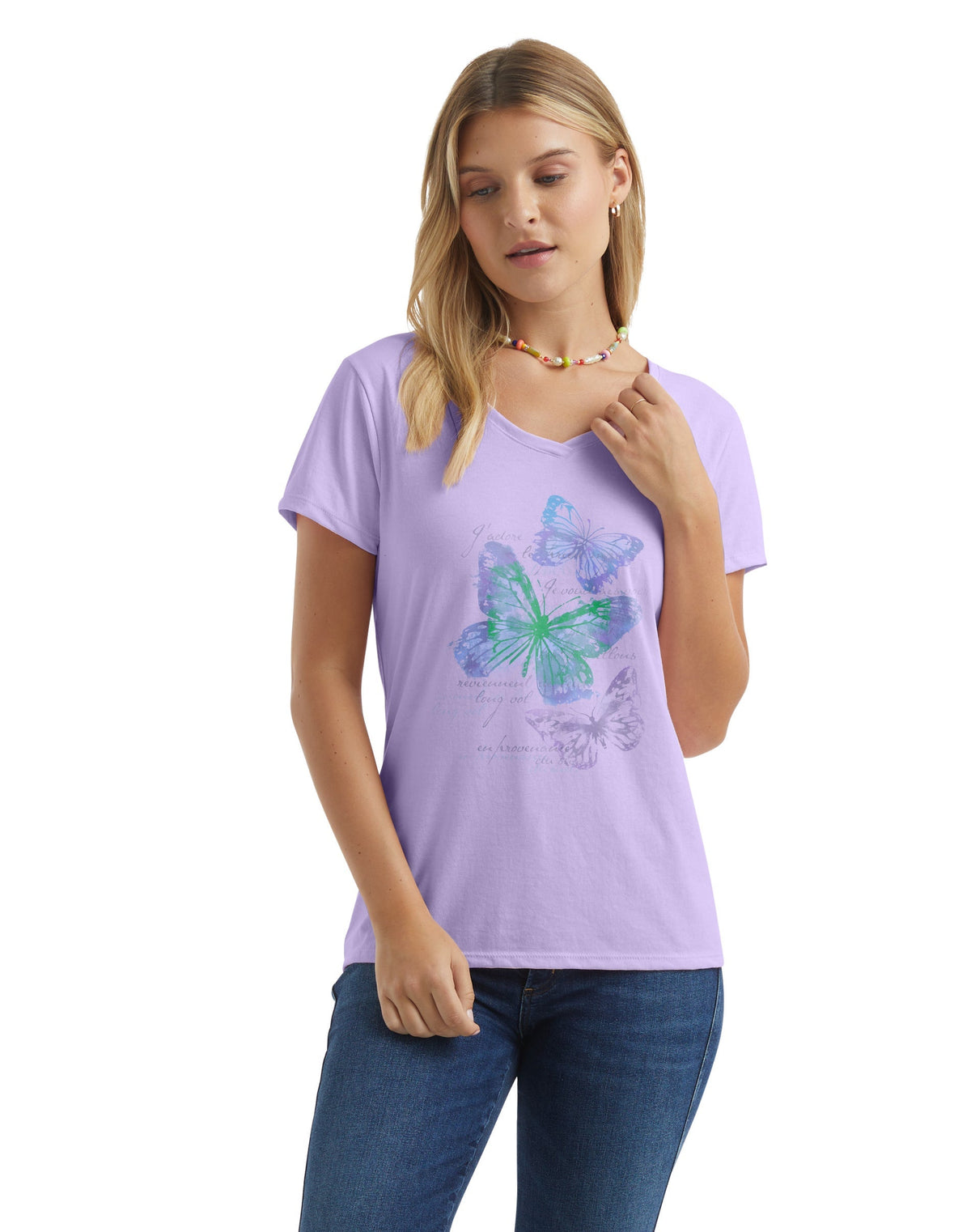 Hanes Women's V-Neck Graphic T-Shirt, Big Butterfly