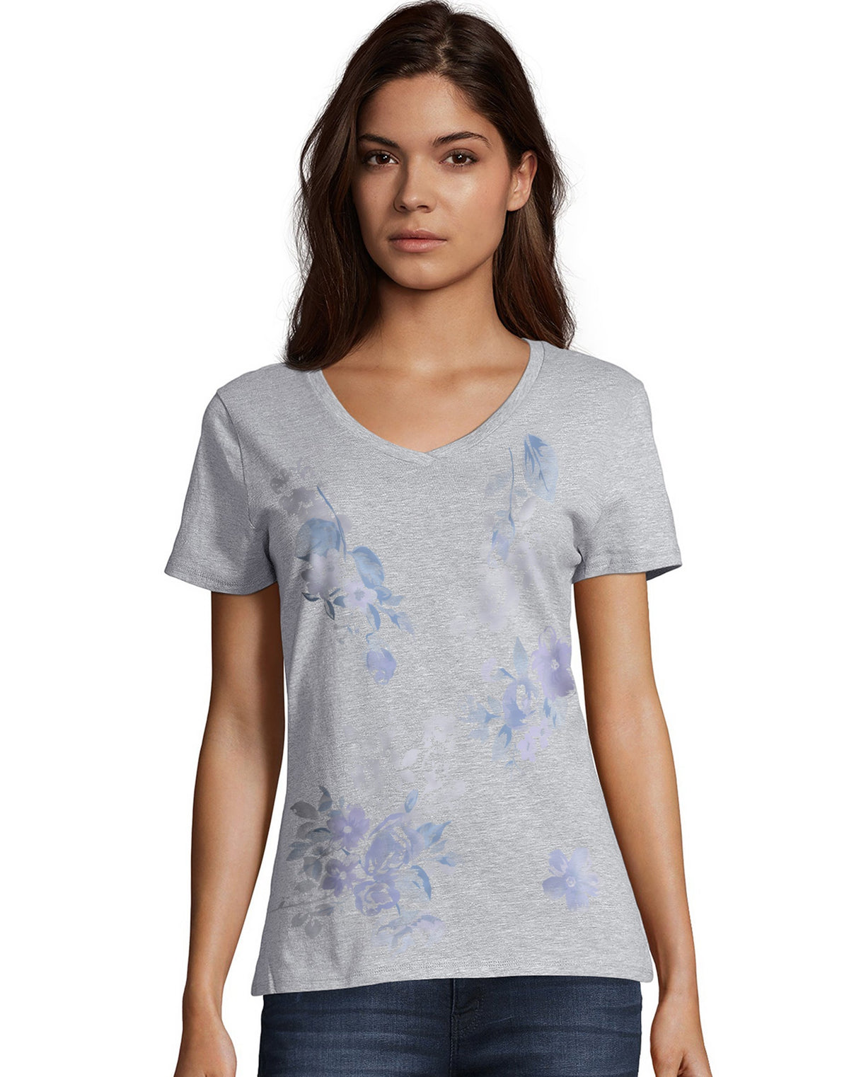 Hanes Women's V-Neck Graphic T-Shirt, Floral Clusters