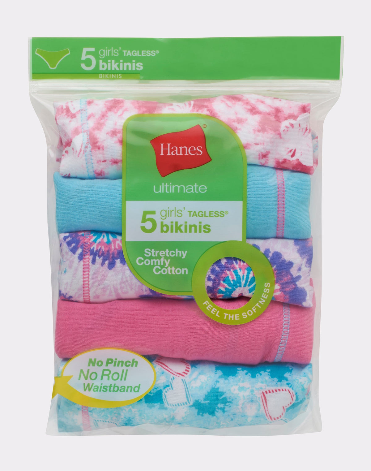 Hanes Ultimate Girls' Stretch Cotton Bikini Underwear, 5-Pack