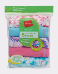 Hanes Ultimate Girls' Stretch Cotton Bikini Underwear, 5-Pack