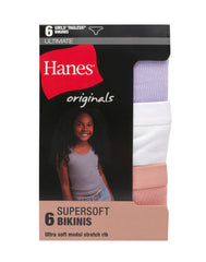 Hanes Originals SuperSoft Girls Underwear Bikinis, 6-Pack, Moisture-Wicking