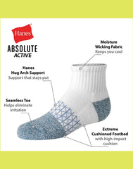 Hanes Absolute Active Boys' No-Show Socks Pack, 6-Pack, Heel Shield, Moisture-Wicking