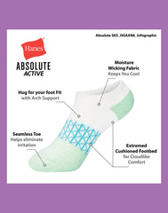 Hanes Absolute Active Girls' No Show Socks Pack, 6-Pack, Cushioned Comfort, Heel Shield