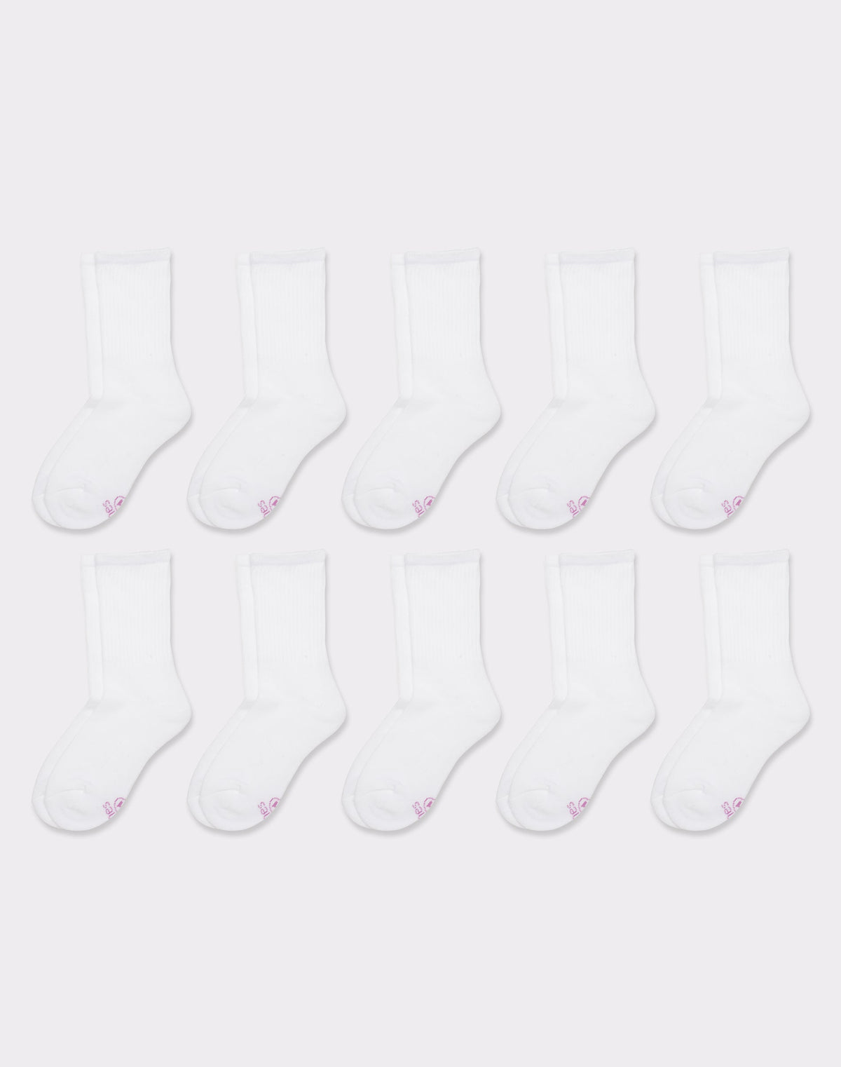 Hanes Girls' Uniform Crew Socks, White, 10-Pairs
