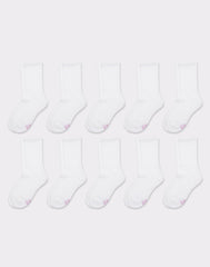 Hanes Girls' Uniform Crew Socks, White, 10-Pairs