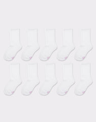 Hanes Girls' Uniform Crew Socks, White, 10-Pairs
