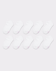 Hanes Girls' No Show Socks, White, 10-Pack
