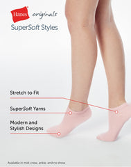 Hanes Originals Women's SuperSoft No Show Socks, 6-Pairs