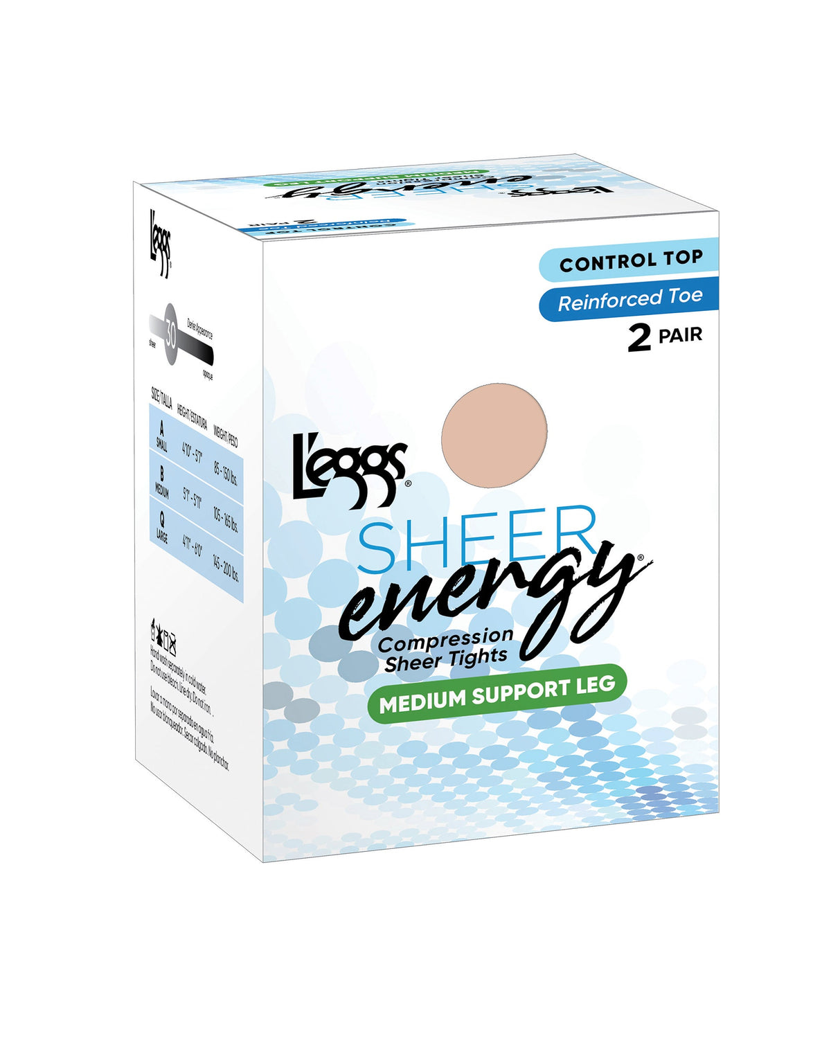 L'eggs Sheer Energy Medium Support Compression Tights, Reinforced Toe, 2-Pairs