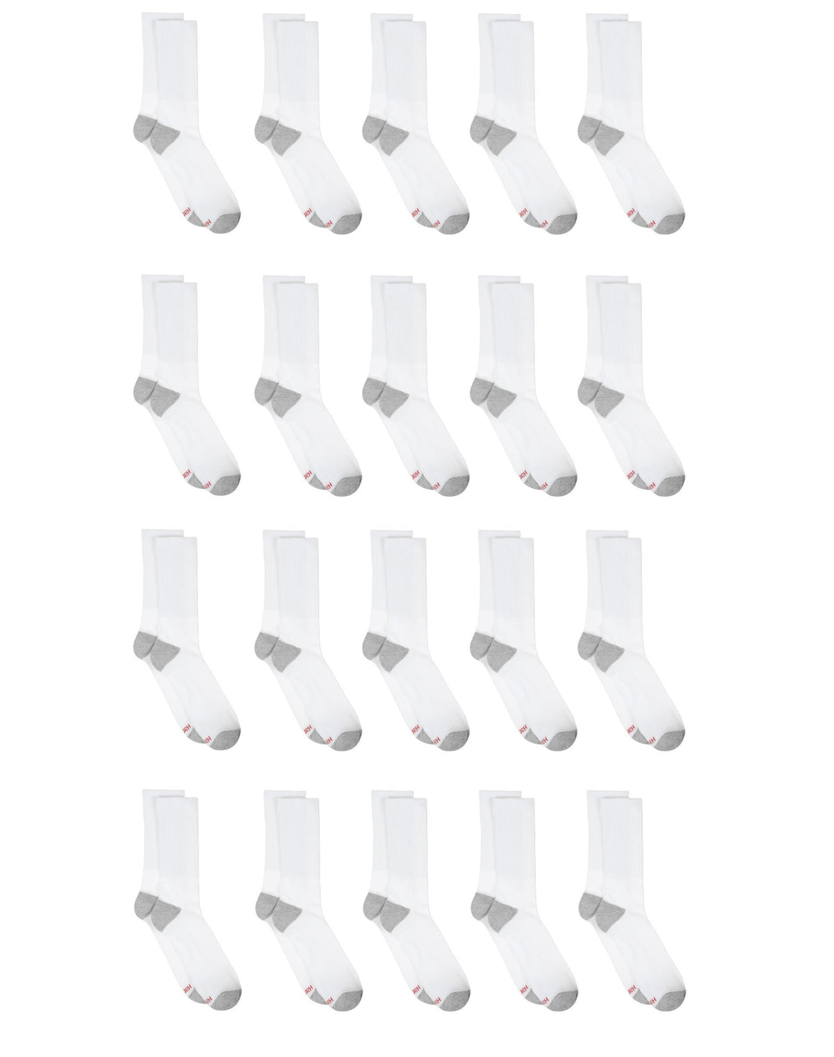 Hanes Men's Cushioned Crew Socks Pack, 20 Pairs, Lightweight, Moisture Wicking