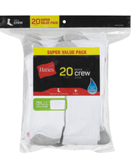 Hanes Men's Cushioned Crew Socks Pack, 20 Pairs, Lightweight, Moisture Wicking