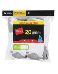 Hanes Men's Cushioned Ankle Socks Pack, 20 Pairs, Moisture Wicking