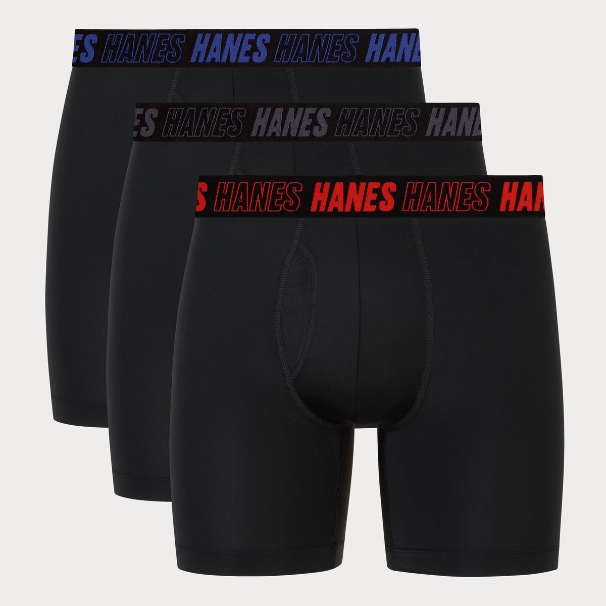 Hanes Moves Total Support Pouch Men's Boxer Brief Underwear, 3 Pairs, Black, 6"
