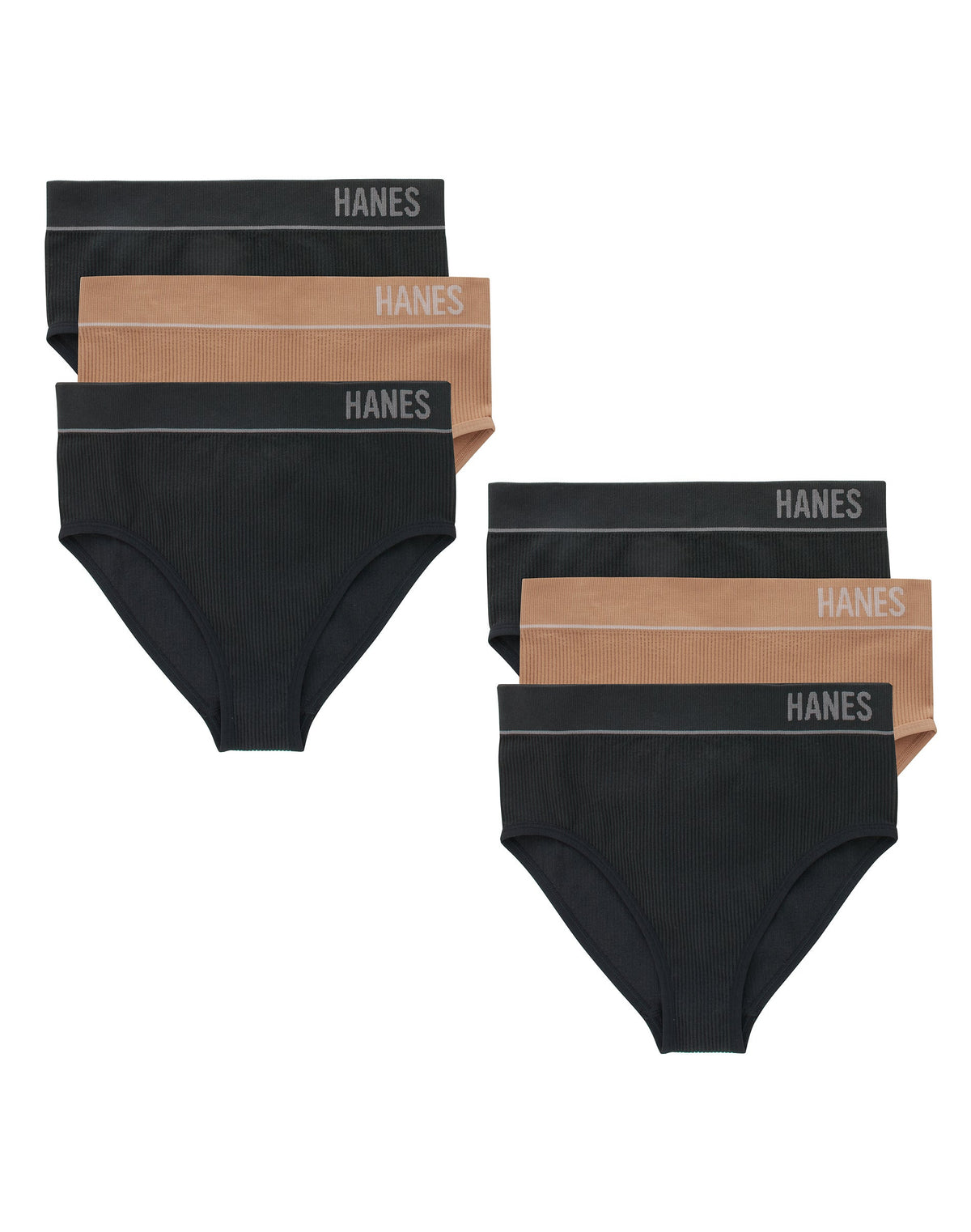 Hanes Originals Women's Seamless Rib Hi-Leg Bikini Underwear, Neutrals, 6-Pack
