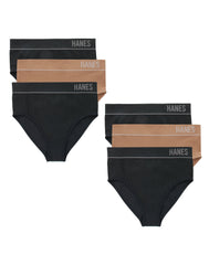 Hanes Originals Women's Seamless Rib Hi-Leg Bikini Underwear, Neutrals, 6-Pack