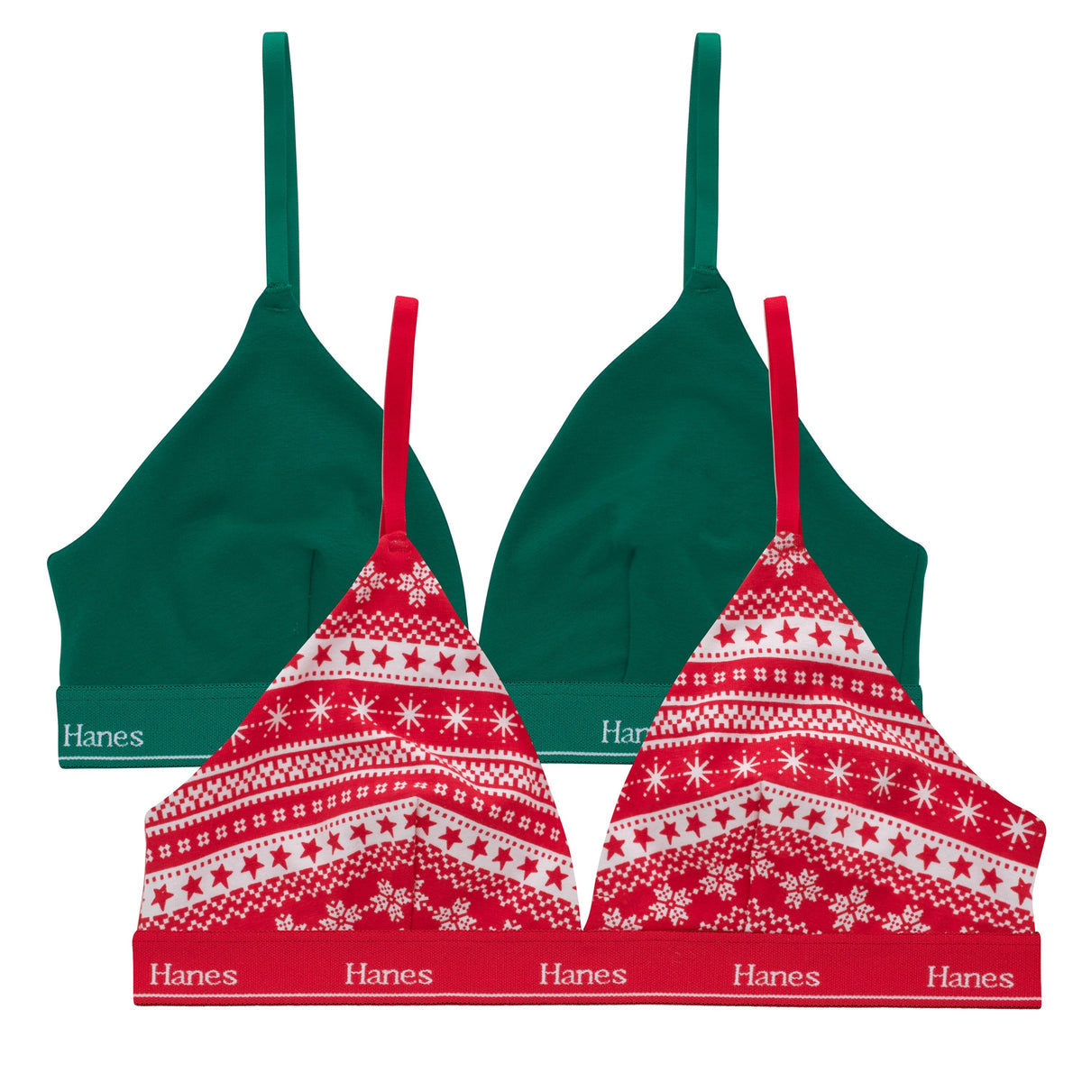 Hanes Originals Women's Stretch Cotton Triangle Bralette, Holiday 2-Pack