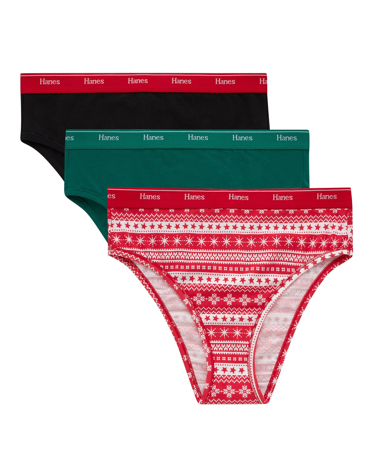 Hanes Originals Women's Stretch Cotton Hi-Leg Underwear, Holiday 3-Pack