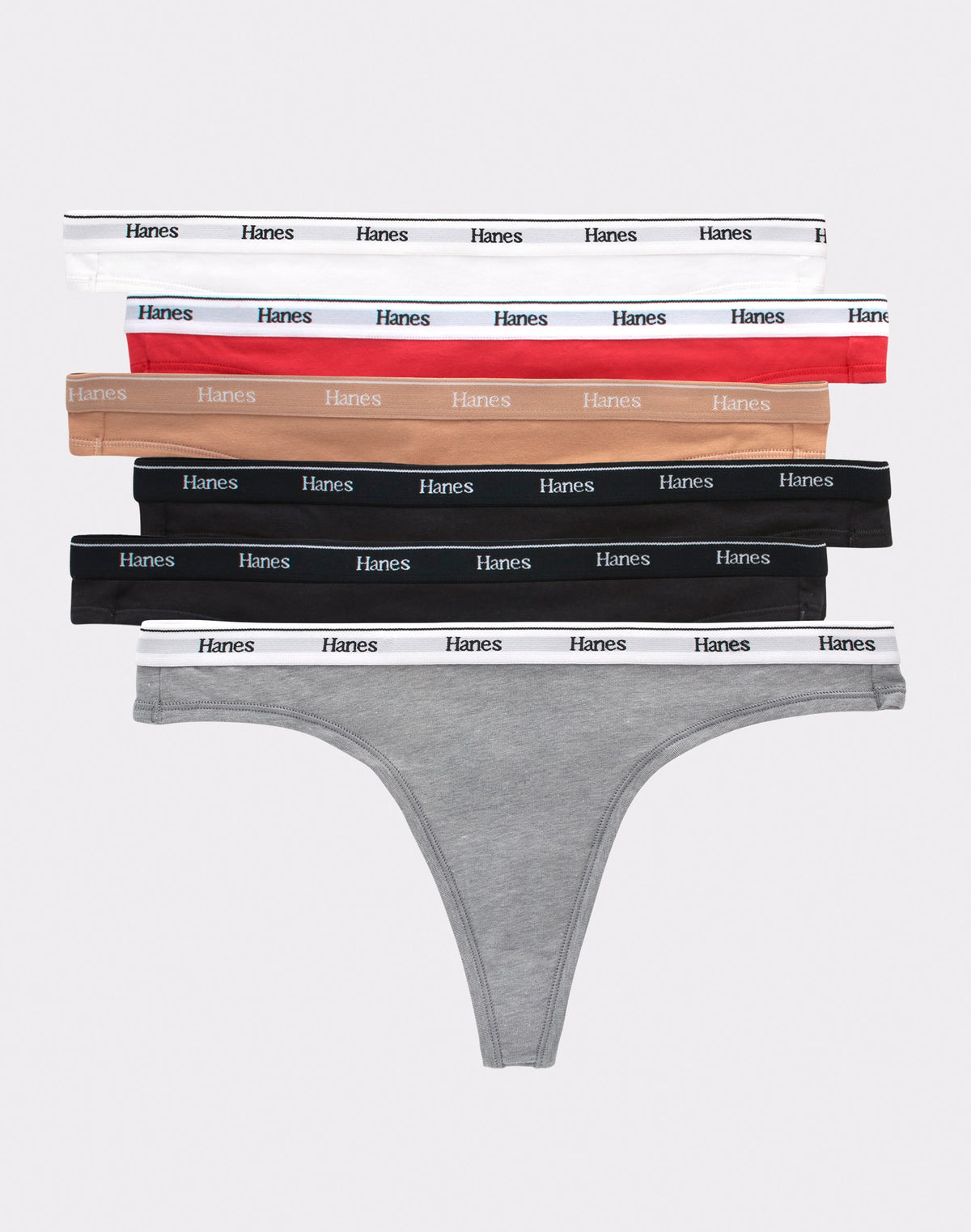 Hanes Originals Women's Thong Underwear, Breathable Stretch Cotton, 6-Pack