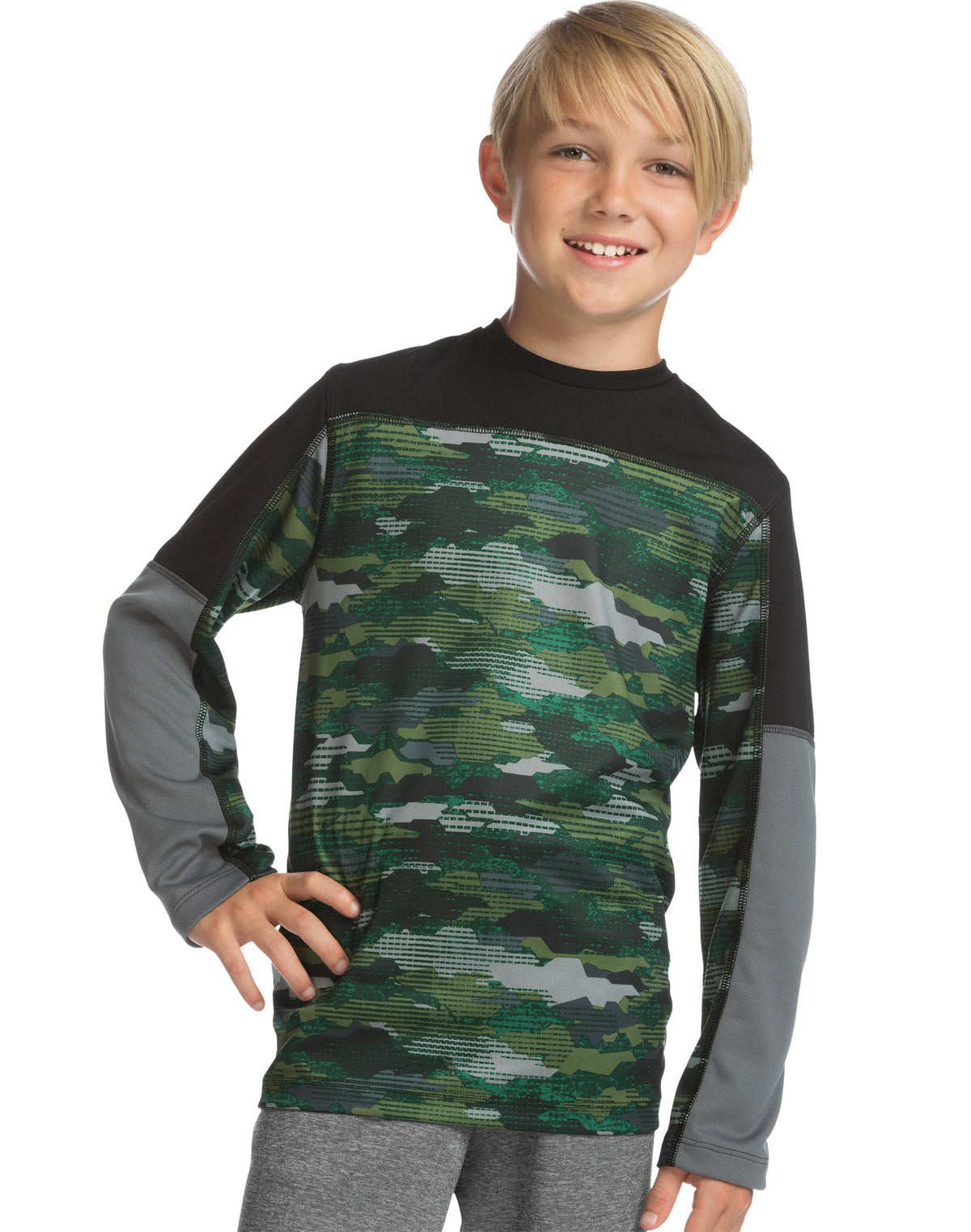 Hanes Sport Boys' Long Sleeve Pieced Tech Tee