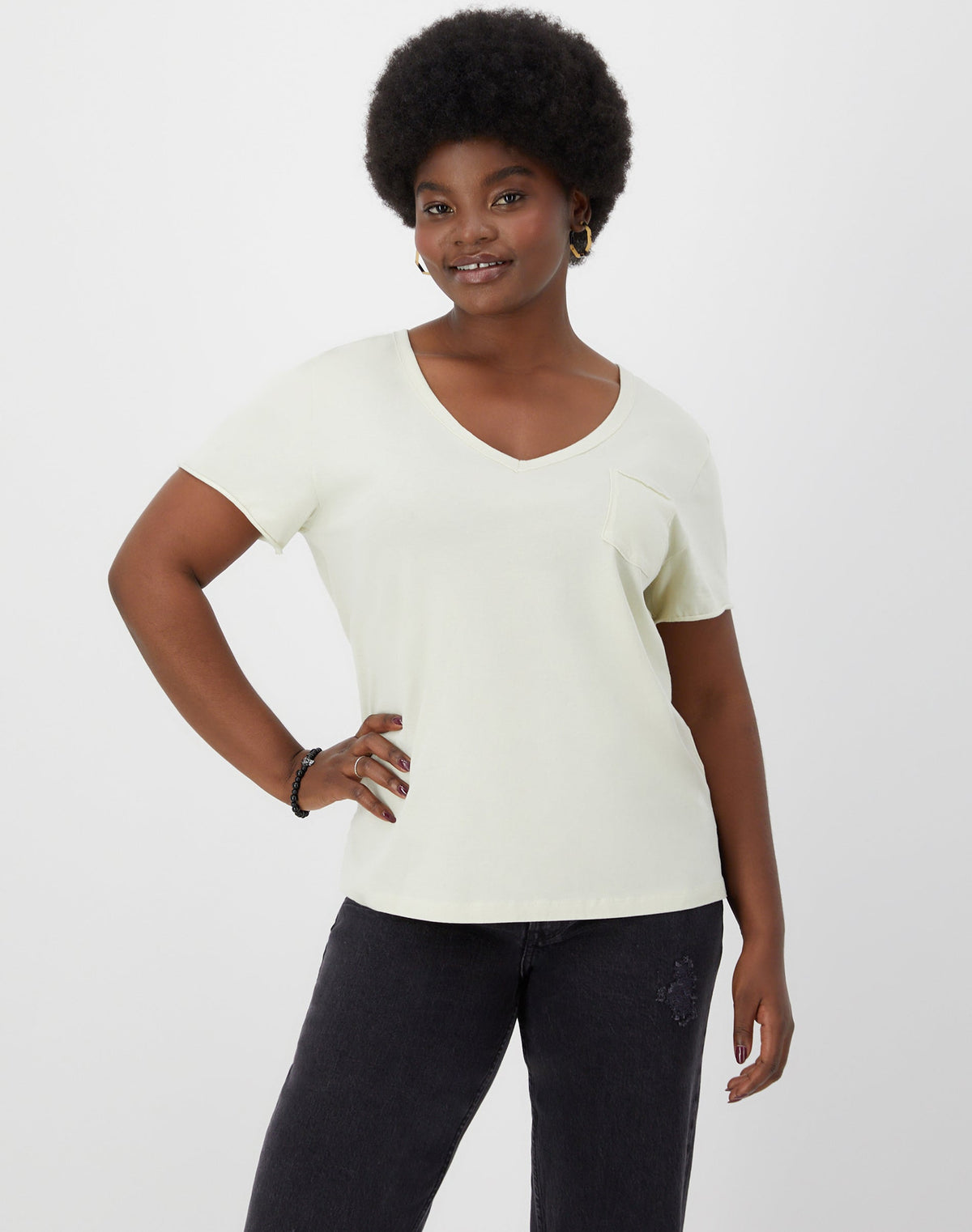 Hanes Originals Women's Raw Edge V-Neck T-Shirt